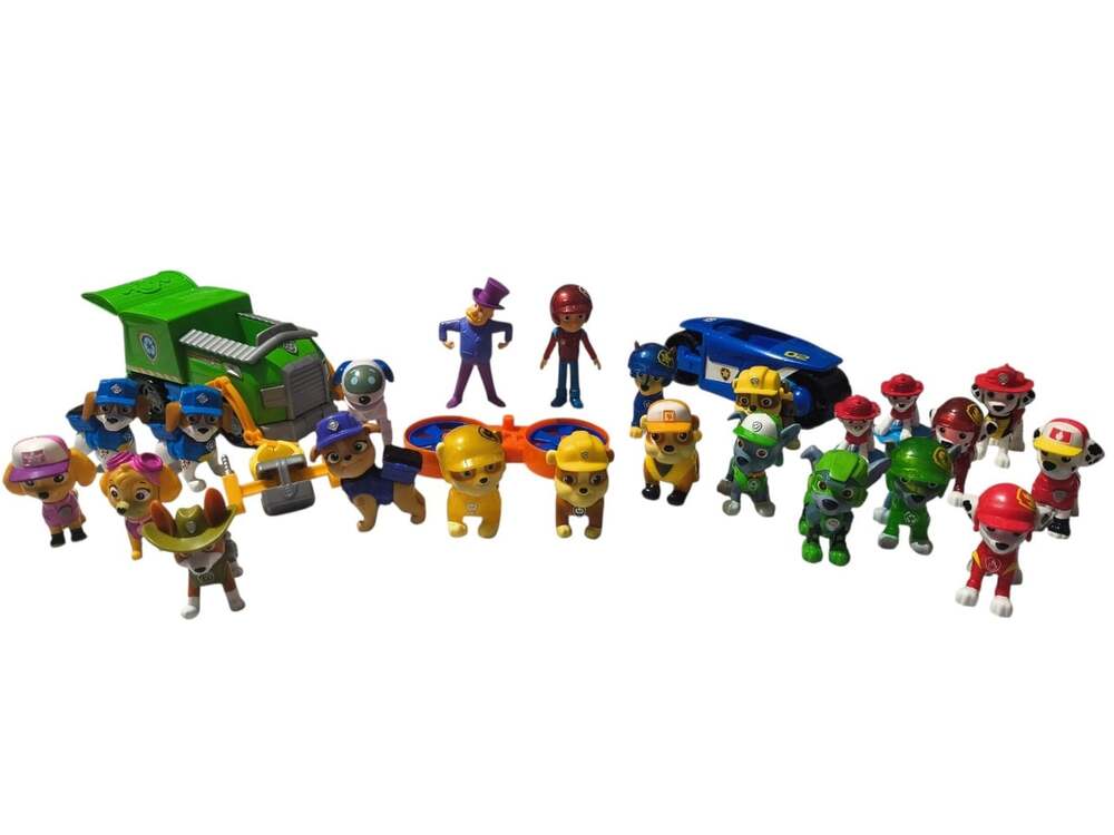 Paw Patrol Mixed Lot Of 27 Figures, Cars, And Accessories